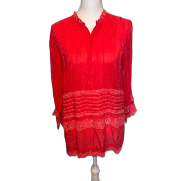 Johnny Was Bright Pink Pintuck Eyelet Tunic Size XS Boho Flowy - Picture 2 of 10